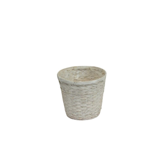 Washed bamboo round 8" planter with woven design