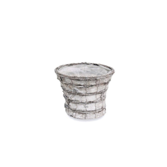 Washed 8" round birch tree planter with woven wire