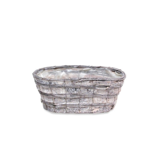 Washed 6" birch tree oval peanut planter with woven wire