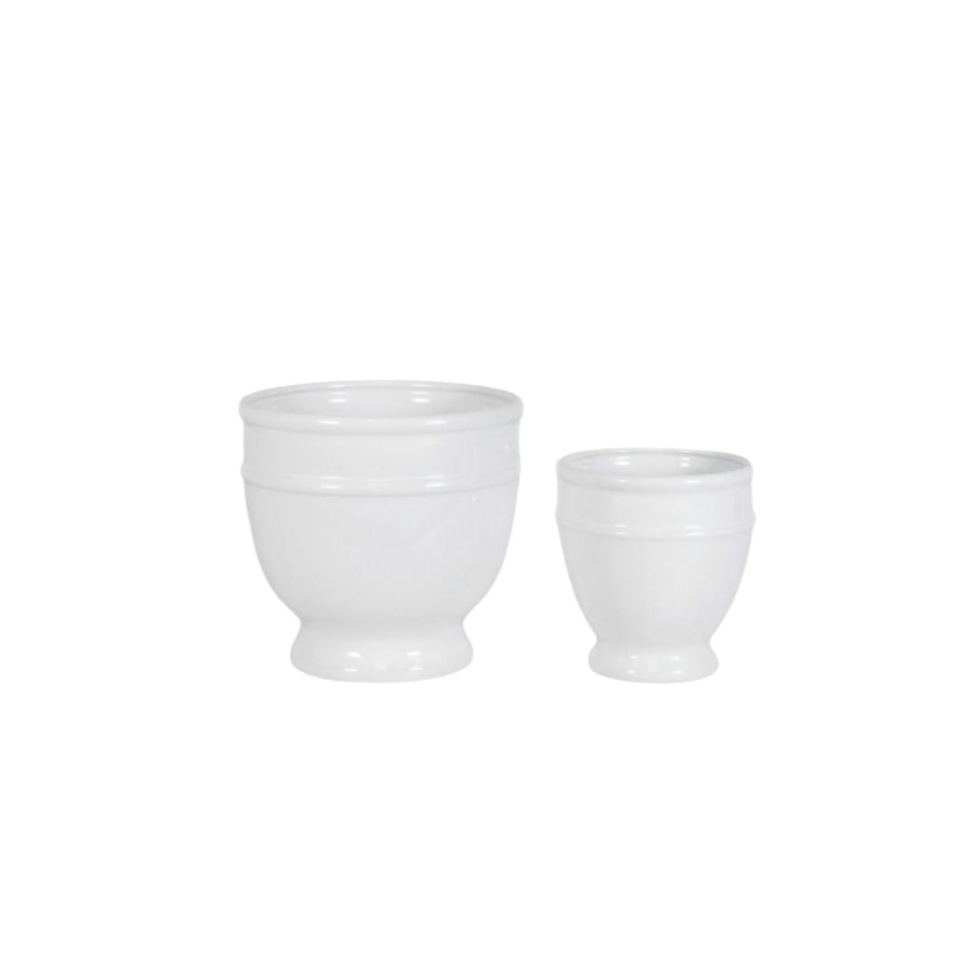 White round ceramic 6" & 4" pots Set of 2