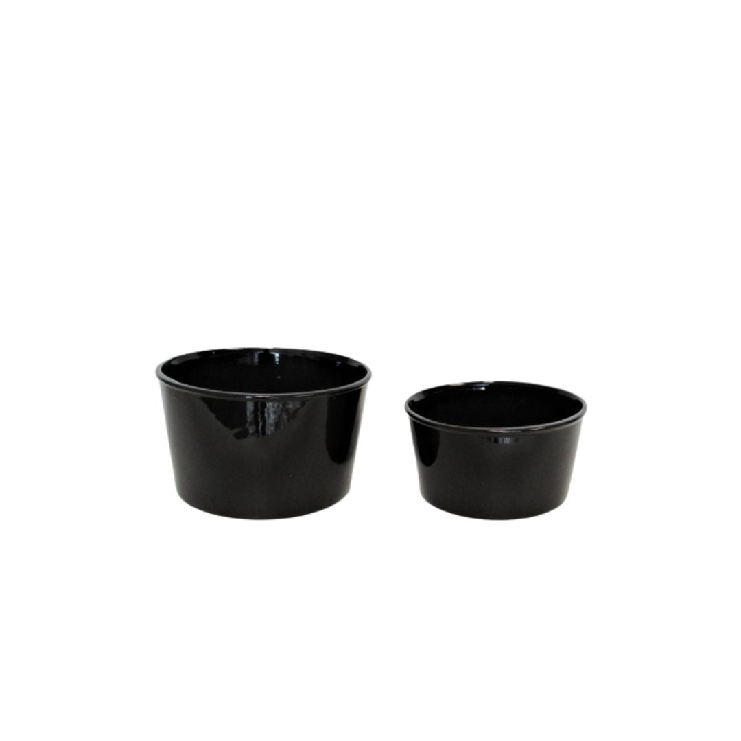 Black round ceramic planters