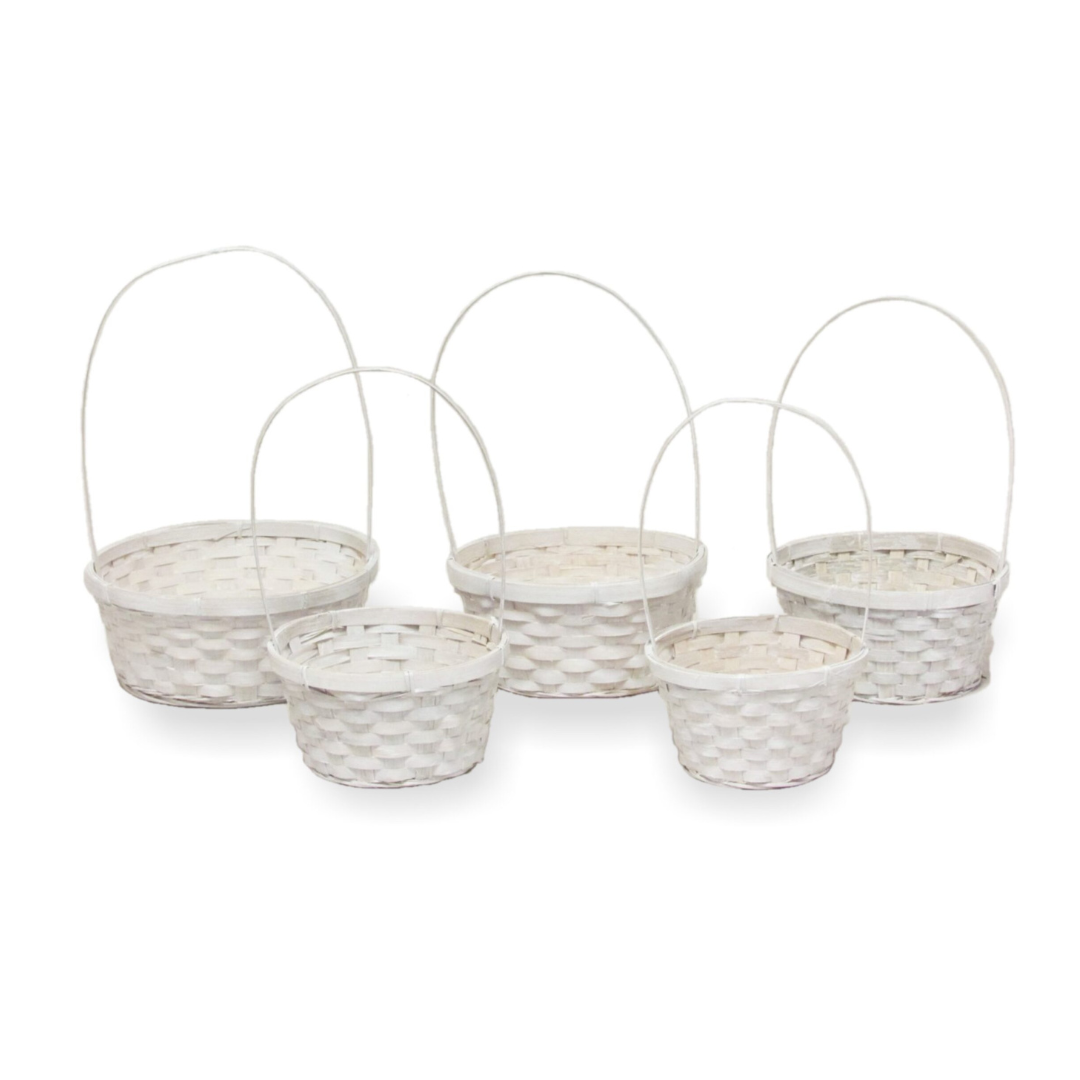 Stained bamboo round basket with hard liners